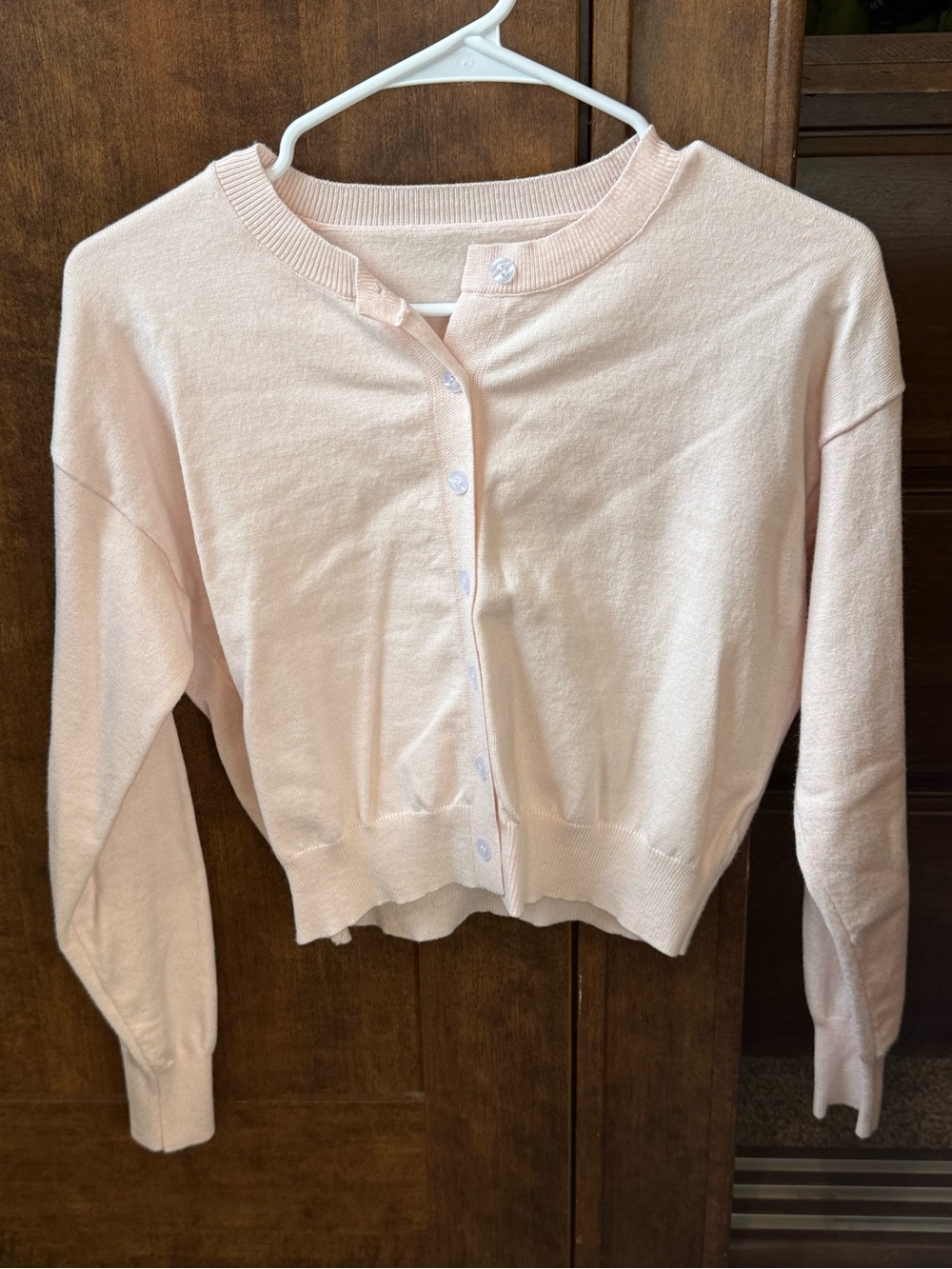 Classic Lightweight Crewneck Cardigan - Pale Pink